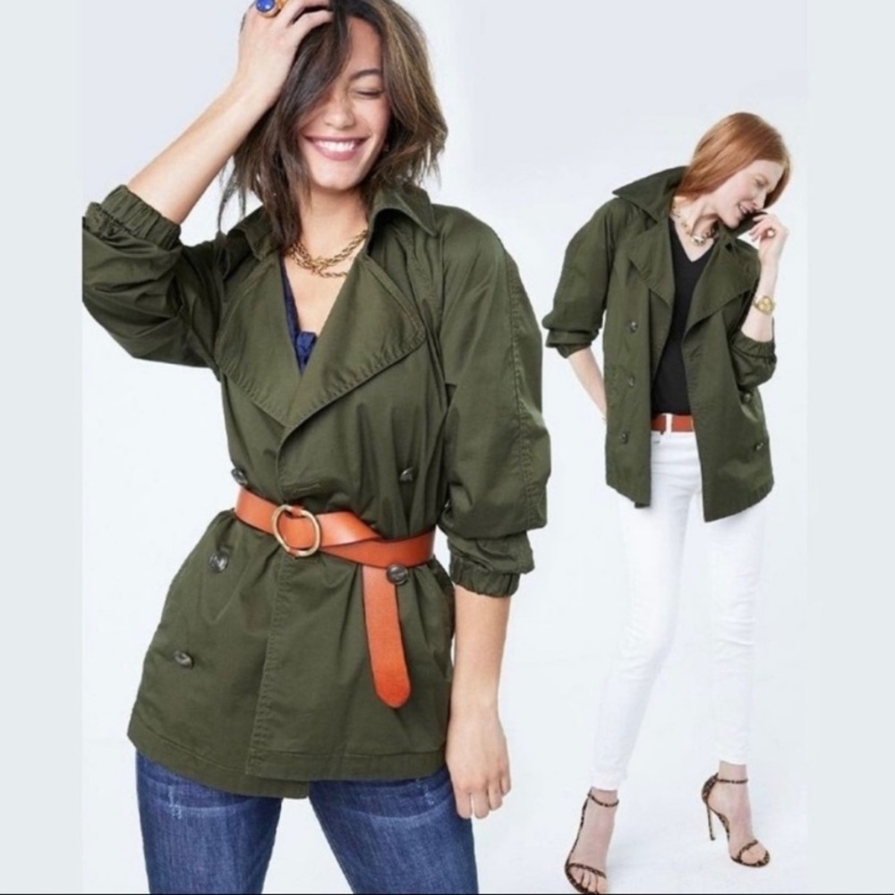 CABI Expedition Utility Trench Jacket Double Breasted Olive Green Size Medium